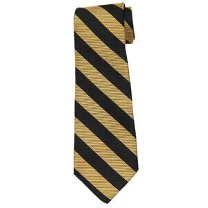 Robert Talbott Hand Sewn Silk TIe Gold Black Repp Stripe Men's Long